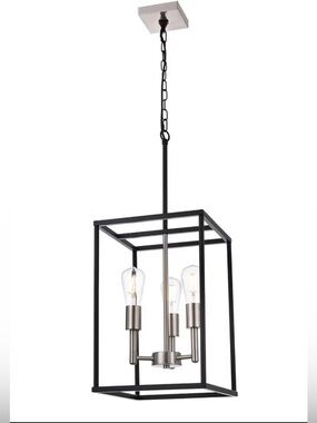VINLUZ 3 Lights Lantern Kitchen Island Pendant Lighting in Black and Brushed Nic